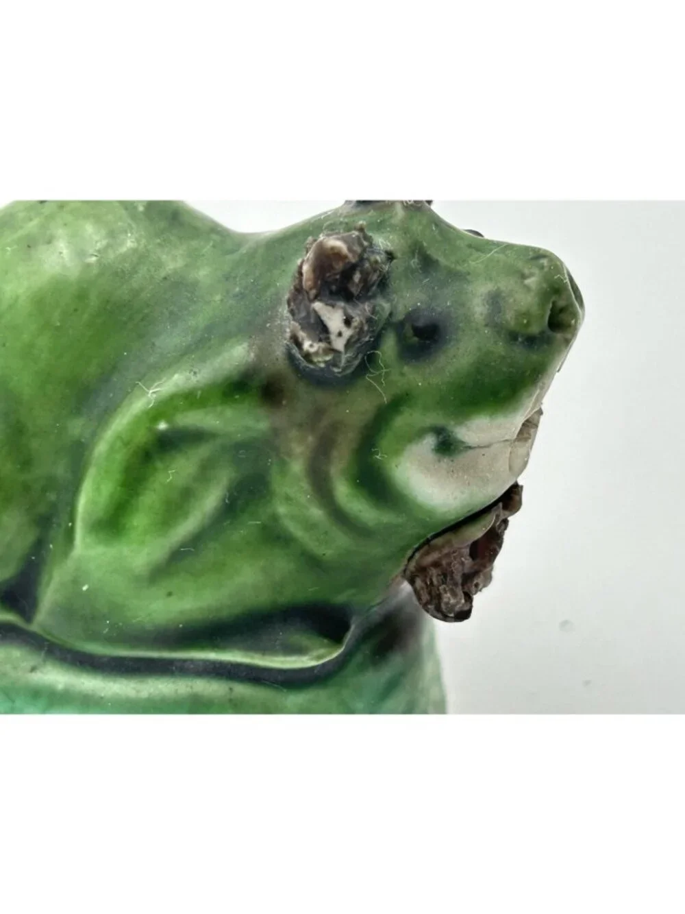 Antique Chinese Foo Dog Famille Verte Dog Miniature Figurine Hand Carved Stone